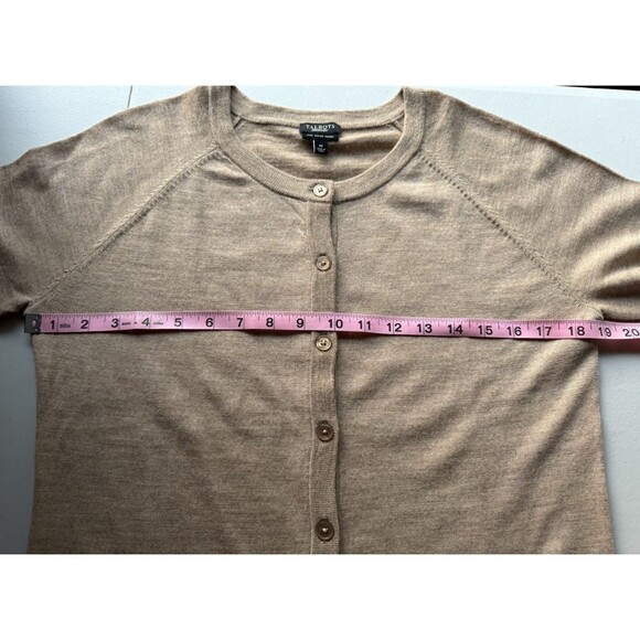 Talbots Pure Merino Wool Knit Button Up Cardigan Sweater Women M Tan Career New - Picture 4 of 6